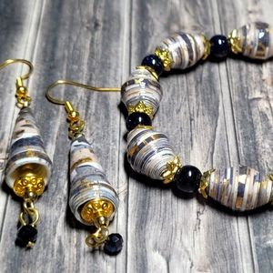 Handmade Paper Bead Bracelet and Earrings